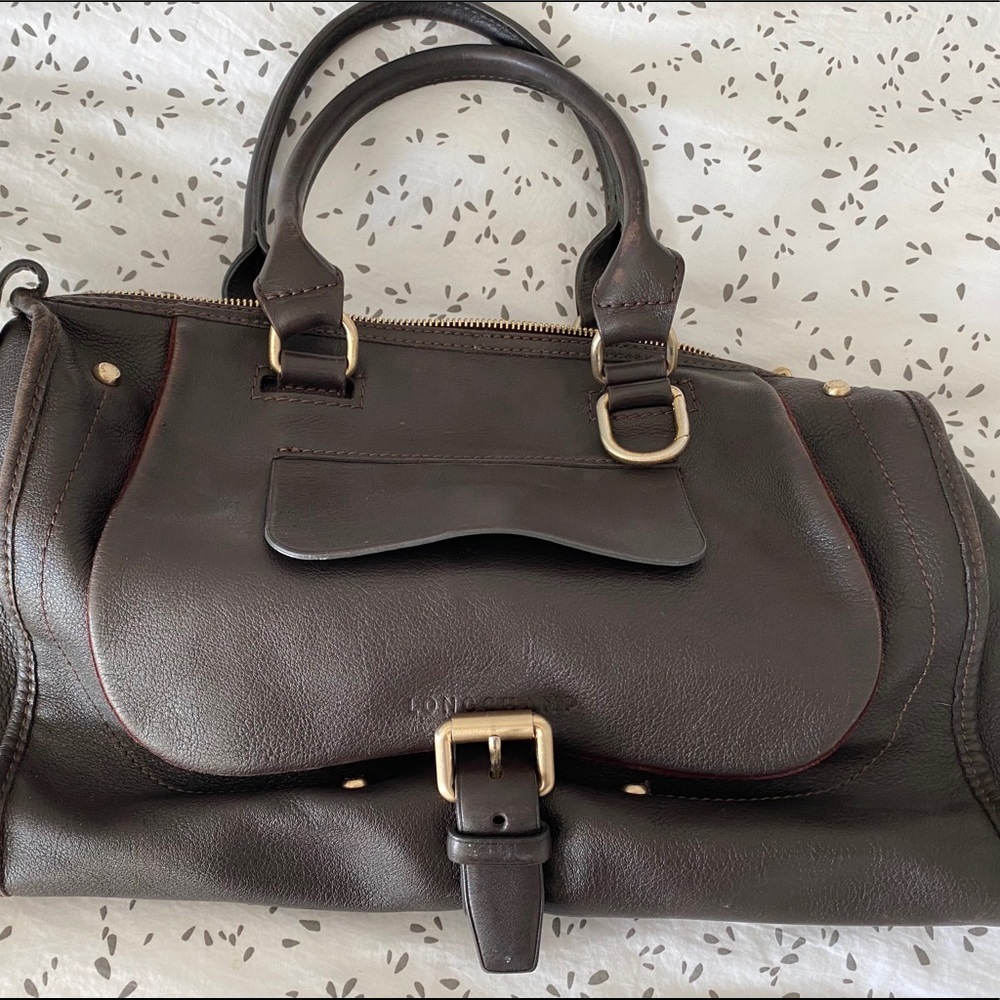Brown leather handbag